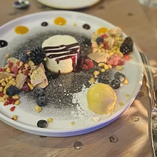 This mega cheese cake dessert with various textures and flavors Is the superstar of the menu.