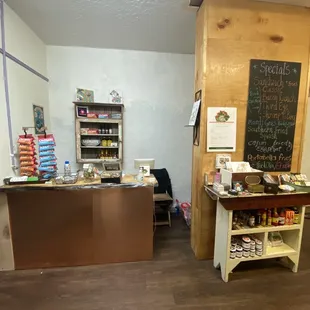 Checkout counter, specials, and more goodies to go