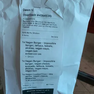 Receipt of order