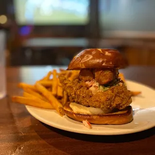 a burger and french fries