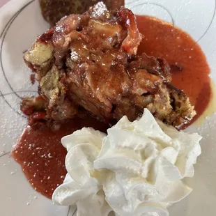 Strawberry French toast bake and sausage patty