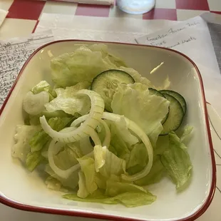 Side salad. Which there was alittle more to the salad. But the dressing was very good. I had Italian.