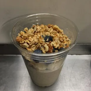 Fresh overnight oats with fresh fruits.