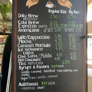 Coffee Menu