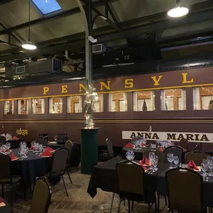 Actually train car in the restaurant!