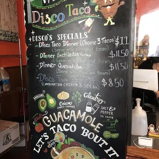 Welcome sign and menu