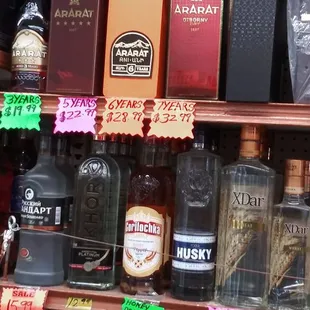a variety of liquors