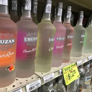 a variety of bottles on a shelf