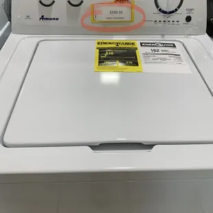 In-store price of $599.95 (AMANA Model: NTW4516FW), other competitors offer exact model at least $150 cheaper.