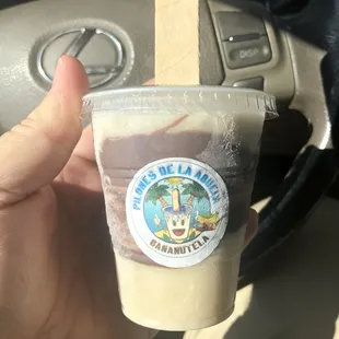 a hand holding a cup of ice cream