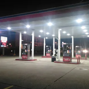 a gas station at night