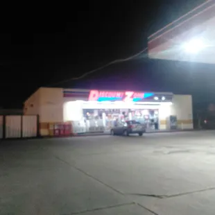 a gas station at night