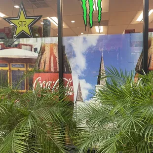 a window display of a coca cola machine