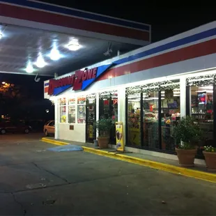 View of front of store from vantage point of 25-cent tire air machine!