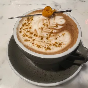 WHAT WINTER FORGOT--espresso, chai, honey, chocolate cocoa butters, aroma of winter ras el hanout, flamed orange peel and oat milk