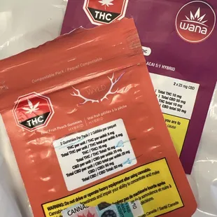 2 packs of 2, 25mg CBD + 5mgTHC gummies  From Vancouver, BC Canada