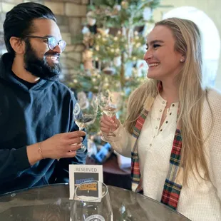 Customers enjoy Dorner Family Vineyards Estate Reisling in December.