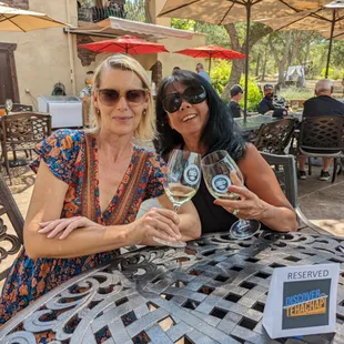 Happy customers at a reserved table.