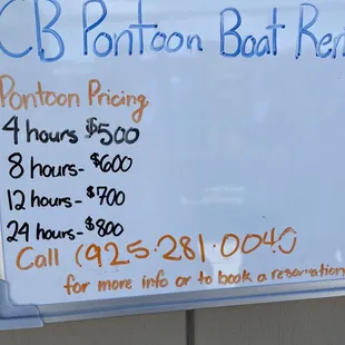 Prices for the rentals