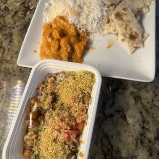 Samosa Chat and Butter Chicken