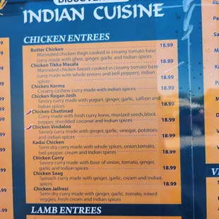 Some of the entree selections