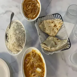 Butter chicken curry and plain naan