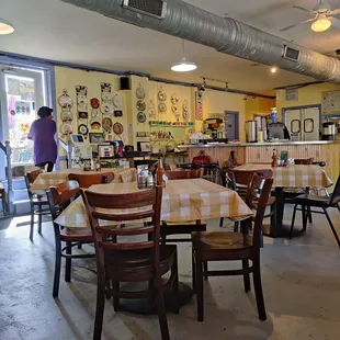 tables and chairs in a restaurant