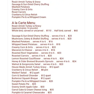 Order by November 22nd Thanksgiving menu for Dish