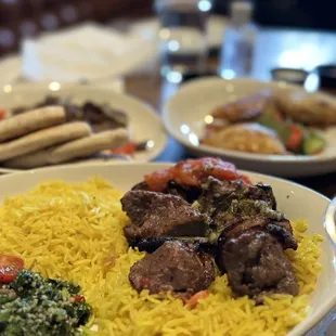 Beef kabobs with rice