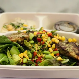 Salmon salad with hummus