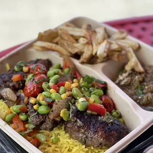 Ground lamb and beef kebab dish - comes with two sides of your choice.