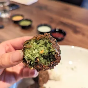 Inside the piping hot falafel