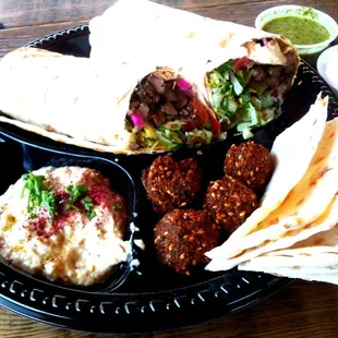 Lamb shawarma w babaganoush and falafels