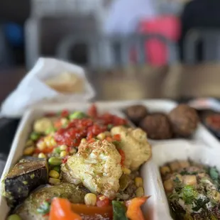 Grilled veggies on organic freekah