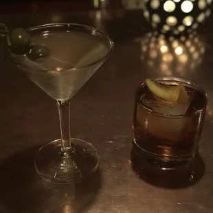 dirty dish martini and an old fashioned