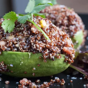 Quinoa stuffed avocado! Organic red quinoa