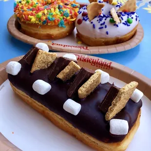 Smores, Fruity Pebble and Clown Donuts.