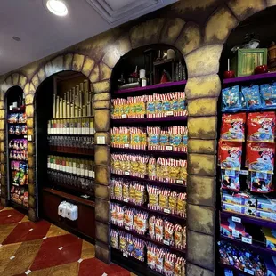 Wall of prepackaged treats at Candy Cauldron