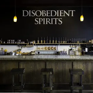 a bar with stools