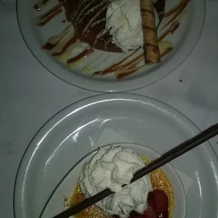 Pineapple upside down cake w/ sour cream vanilla bean ice cream  and creme  brulee. Yummy