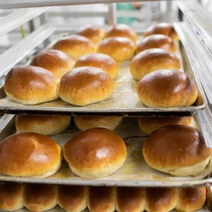 a rack of freshly baked buns
