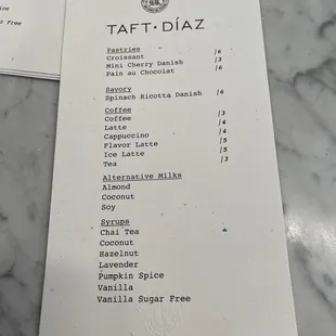 Dispute Coffee Bar menu