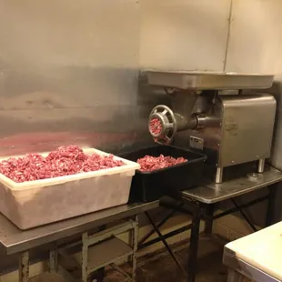 meat being processed