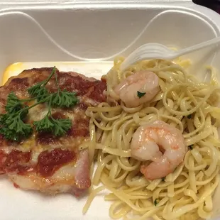$6.99 from their hot foods counter. Shrimp pasta and pork chop!