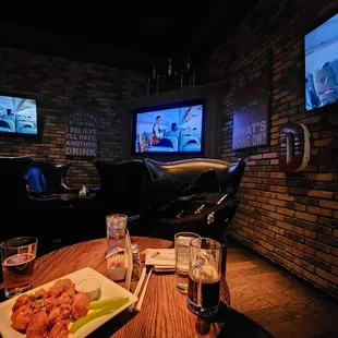 a table with food and drinks