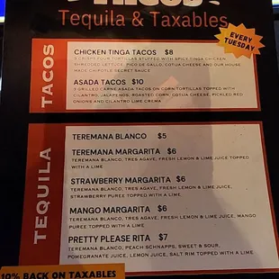 Taco Tuesday menu