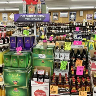 a display of bottles of liquor