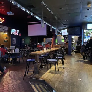 people sitting at tables in a bar