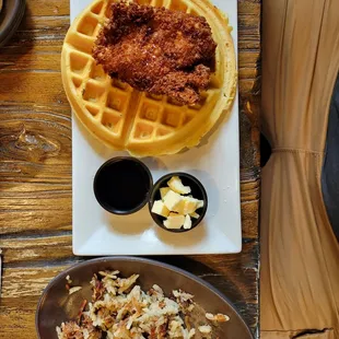 Chicken and Waffles with a side of hashbrowns