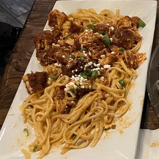 Nashville hot chicken pasta.  Couldn&apos;t wait to take a bite before I snapped the photo.